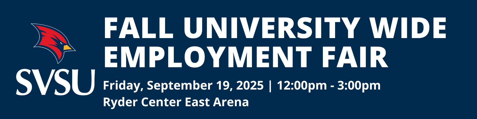 Fall University Wide Employment Fair Banner Friday, Sept 19, 2025
